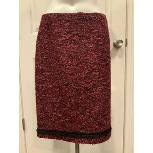 Nanette Lepore Purple Tweed Pencil Skirt W/ Black Fringe, Size 6